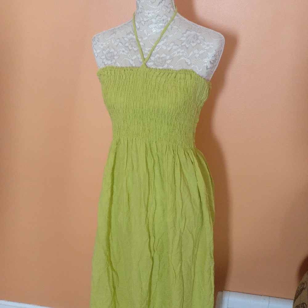 Chartreuse Smocked Halter Sun Dress M/L
